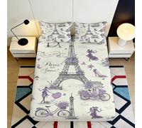 Drap Housse Imprimé 3D Tour Eiffel Microfibre Profondeur Grande Antidérapant Protège-Matelas Paris Linge de Lit Adulte 140x200x25cm