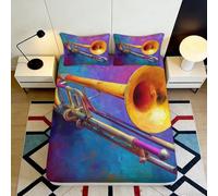 Drap-Housse Imprimé 3D Trompette Jazz Coloré Microfibre Grande Profondeur Parure de Lit Jazz Protège-Matelas Housse Entière Lavable Antidérapant 200x200x25cm