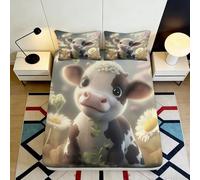 Drap Housse Imprimé 3D Vache Cartoon Microfibre Anti-dérapant Bord Elastique Linge de Lit Vache Mattress Fitted Cover Grande Profondeur 140x200x25cm