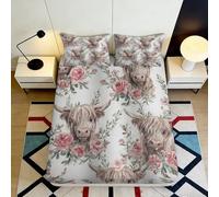 Drap Housse Imprimé 3D Vache Fleurie Microfibre Poche Profonde Antidérapant Linge de Lit Enveloppement Total Vache Fleurie Mattress Fitted Cover Lavable Maison 160x200x25cm