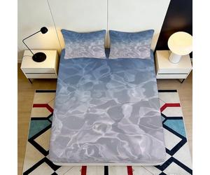Drap Housse imprimé 3D Vague d'eau Microfibre Surface Bleue Reflection protège-Matelas antidérapant Lavable 120x200cm 180x200x25cm