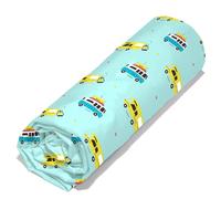 Drap housse imprimé 90x190 cm 100% coton biologique BIVOUAK bleu Jean Bonnet 25 cm