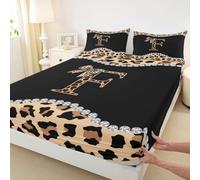 Drap-housse imprimé léopard, collection guépard africain tendance avec nœuds, lettre initiale F, poche profonde pour enfants, adolescents et jeunes avec 2 taies d'oreiller (sans drap plat)