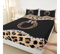 Drap-housse imprimé léopard, collection guépard africain tendance avec nœuds, lettre initiale O, poche profonde pour enfants, adolescents et jeunes avec 2 taies d'oreiller (sans drap plat)