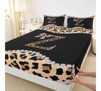 Drap-housse imprimé léopard, collection guépard africain tendance avec nœuds, lettre initiale Z, poche profonde pour enfants, adolescents et jeunes avec 2 taies d'oreiller (sans drap plat)