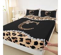 Drap-housse imprimé léopard pour lit double sans drap plat, motif guépard africain, nœud tendance, 3 pièces, décoration de chambre d'enfants et d'adolescents, lettre initiale C, poche C, 2 taies