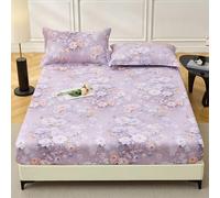 Drap-Housse Imprimé RéSidence éTudiante Housse De Protection Matelas En Coton Bonnet Jusqu’à 30 Cm, Single Double Fitted Sheet- Adapté Aux Animaux, LéGèRe Respirable(2XPillowcase：48X74cm,Purple 2)