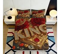 Drap Housse imprimée 3D Rose Rouge Couronne Microfibre King thème Protection Matelas Décoration Chambre Cadeau 90x200x25cm