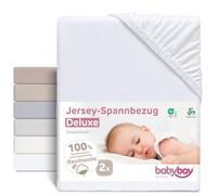 Drap-housse jersey babybay deluxe double pack adapté aux modèles Maxi, Midi, Boxspring, Comfort et Comfort Plus, blanc, 89 x 50 cm (pack double)