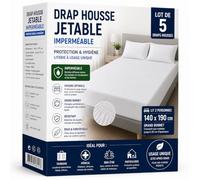 Drap Housse Jetable 140 x 190 cm | Imperméable | Lot de 5 | Protection Matelas Lit 2 Personnes | Hygiène & Confort | Literie à Usage Unique | Tourisme & Médical | Blanc