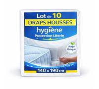 Drap Housse Jetable 140X190 | Lot de 10 Housses Matelas Grand Bonnet Anti Tâches - Anti Bactéries | Hygiène Protection Literie | Recommandé Gîtes - Camping - Location - Médical