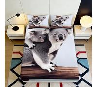 Drap-Housse Koala Famille Impression 3D Microfibre Motif Animal Gris Couverture de Matelas pour Chambre d’Amis ou étudiant 90x200x25cm