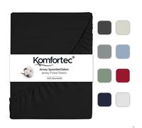 Komfortec Drap Housse Lit 180x200 cm - Jersey 100% Coton 135g/m² - Certifié Oeko-Tex - Bonnet 30 cm - Drap Lit avec Élastique pour Matelas Épais - Noir