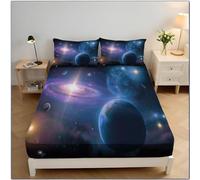 Drap Housse L'Étoile De La Terre, Lavable Ajustable Housse Matelas avec Bonnet 30 Cm, Univers Fantastique Microfibre Drap-Housse avec Une Rebord élastique (Bleu, 90x190x30 cm)