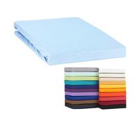 Drap-housse Line Green - 100 % coton - 160 g/m² - 140 x 200 cm - 160 x 220 cm - Bleu clair