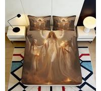 Drap Housse Lumière Angélique 3D Imprimé Microfibre Beige Céleste Protection Matelas Décoration Chambre 90x200x25cm