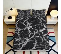 Drap-Housse marbre Noir à veines Blanches Microfibre Douce 3D Printed, Protection Matelas antidérapant pour Chambre étudiant Cadeau Maison 90x200x25cm
