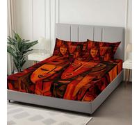 Drap Housse Masque Africain Drap Housse Bonnet 30cm Matelas en Microfibre, Doux et Durable Respirant avec Élastique Tout Autour, Rouge, 140 x 200 cm