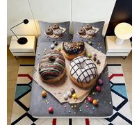 Drap Housse Microfiber 3D imprimé Motif Donuts Grande Profondeur antidérapant pour Adulte Chambre Donuts Housse ajustée Matelas Lavable Protection Matelas 90x200x25cm