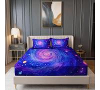 Drap Housse Microfibre 180 × 200 cm, Peinture à l'huile Galaxie Tourbillon Rêve Imprimé Drap Housse, Bleu Doux Protege Matelas avec Une Rebord Élastique, Convient aux matelas jusqu'à 30 cm d'épaisseur