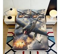 Drap Housse Microfibre Avion de Chasse 3D Imprimé Protection Matelas Bataille Aérienne Lavable pour Cadeau Chambre Étudiant 90x200x25cm