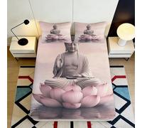 Drap Housse Microfibre Bouddha sur Lotus 3D imprimé Protection Matelas Antidérapant Décoration Chambre Lit Adulte 90x200x25cm