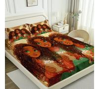 Drap Housse Microfibre Brun, Dessin animé Jolie Fille Fantastique Imprimé Drap Housse avec Bande Élastique, Draps de lit Respirant pour Matelas Epais, avec 2 taies d'oreiller 200 × 200 cm