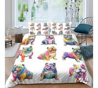 Drap Housse Microfibre Bulldog Multicolore Art 3D Printed Protection Matelas Lavable Décor Chambre Cadeau Original Single（135x200cm）