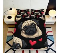 Drap Housse Microfibre Carlin Chien Doux Impression 3D Motif Cœur Protection Matelas Chambre Cadeau Décoration 90x200x25cm