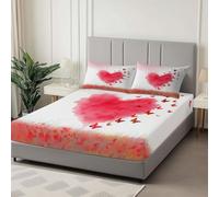 Drap-Housse Microfibre Doux 180 x 200 cm Aquarelle Amour Coeur Papillon Housse de Matelas Respirante Anti-Glisse avec 2 Taies d’Oreiller, Grand Bonnet 30cm, Blanc