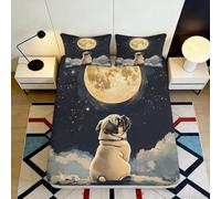 Drap Housse Microfibre Imprimé 3D Carlin sous la Lune Protection Matelas Antidérapant Ciel Étoilé pour Chambre Étudiant Cadeau Décor 120x200x25cm