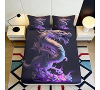 Drap Housse Microfibre Imprimé 3D Dragon Profonde Poche Anti-Glisse Chambre Dragon Protège-Matelas Enveloppant Lavable Adulte 140x200x25cm