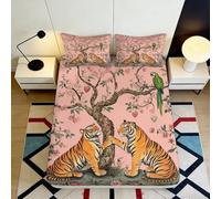 Drap Housse Microfibre Imprimé 3D Tigre Arbre Rose Parrot Protection Matelas Lavable Décor Chambre Cadeau 90x200x25cm