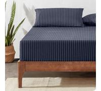Drap-Housse - Microfibre Premium 1800 - Ultra-Doux Sans Plis - Poche Profonde (200 X 200, Fines Rayures - Minuit/Blanc)
