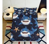 Drap-Housse Microfibre Requin Océan Impression 3D Couverture de Matelas Étoile de Mer Bleu pour Chambre Cadeau Maison 90x200x25cm