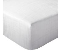 Drap housse MILOS mousseline de coton 160x200 cm bonnet 30 cm uni blanc neige
