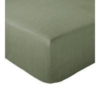 Drap housse MILOS mousseline de coton 160x200 cm bonnet 30 cm uni vert mousse