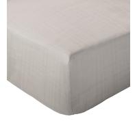 Drap housse MILOS mousseline de coton 180x200 cm bonnet 30 cm uni beige ficelle