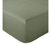 Drap housse MILOS mousseline de coton 180x200 cm bonnet 30 cm uni vert mousse