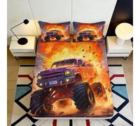 Drap Housse Monster Truck 3D Impression Microfibre pour Lit Chambre Ensemble Monster Truck Protège-Matelas Ajusté Lavable Profondeur 140x200x25cm