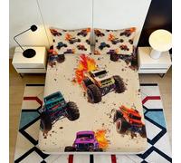 Drap Housse Monster Truck 3D Microfibre Impression Profonde Antidérapant Chambre Ensemble Monster Truck Protection Matelas Lavable 90x200x25cm