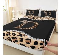 Drap-housse motif lettre initiale D pour lit simple, imprimé léopard avec 1 taie d'oreiller, motif guépard africain, nœud tendance, tissu décoratif doux, sans drap de dessus, cadeau de chambre