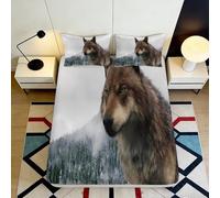 Drap Housse Motif Loup 3D Imprimé Microfibre Douce Antidérapant Profondeur Chambre Parure Loup Mattress Fitted Cover Adulte Jeune Lavable 160x200x25cm