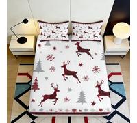 Drap-Housse Motif Renne de Noël Microfibre décoratif 3D imprimé Flocon Arbre Rouge Bed Sheet Cadeau Maison Mariage Anniversaire 90x200x25cm
