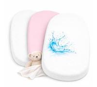 Drap Housse Nacelle (Lot de 2) + 1 Alèse Imperméable Protège Matelas - Set 2+1 Draps Housses 40x80 cm 100% Coton et Alèse Imperméable - Oeko-TEX (Blanc/Rose, 43 x 83 cm)