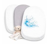 Drap Housse Nacelle (Lot de 2) + 1 Alèse Imperméable Protège Matelas - Set 2+1 Draps Housses 40x80 cm 100% Coton et Alèse Imperméable - Oeko-TEX (Blanc/Gris, 43 x 83 cm)