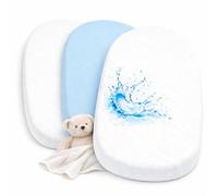 Drap Housse Nacelle (Lot de 2) + 1 Alèse Imperméable Protège Matelas - Set 2+1 Draps Housses 40x80 cm 100% Coton et Alèse Imperméable - Oeko-TEX (Blanc/Bleu Ciel, 43 x 83 cm)