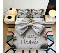 Drap Housse Noël nœud étoile dorée Impression 3D Microfibre Protection Matelas Lavable décor Chambre Cadeau 120x200x25cm