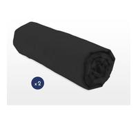 Home Linge Passion - Lot DE 2 DRAPS Housse UNI 100% Coton - Bonnet 25 Couleurs - Noir, MATIÈRE - 100% Coton, Tailles - 160 x 200 cm