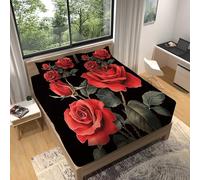 Drap Housse Noir et Rouge Housse de Matelas Microfibre Motifs ImpriméE 140 x 190 cm Microfibre brossé Super Doux Dessiné à la Main Aquarelle Rose Rouge Antidérapants Résistant aux Rides Drap-Housse